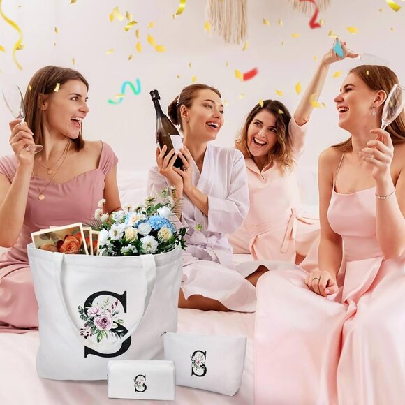 3-Piece Canvas Tote Bag with 2 Makeup Bags -10.6" x 3" x 6" & 7" x 2.5" x 4" - Picture 2 of 7